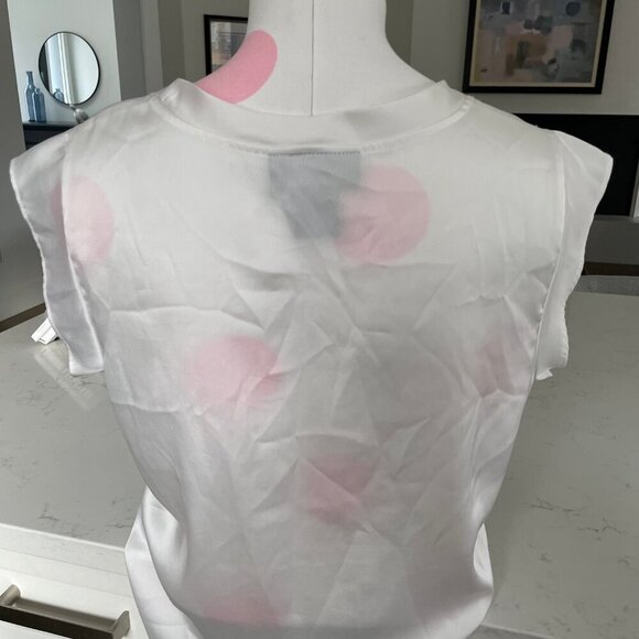 DKNY Neutral Scoop Neck Cap Sleeve Polyester Top White Sz S - Picture 5 of 8